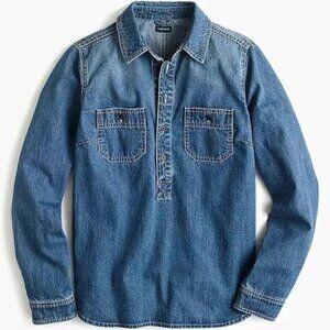 J. Crew Classic Chambray Popover Long Sleeve 1/2 Button Collared Jean Shirt Top